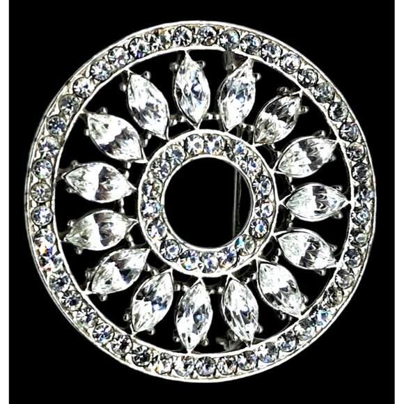 Wiesner Rhinestone Brooch Pin Clear Silver Tone Signed Vintage Costume Jewelry - Picture 1 of 11